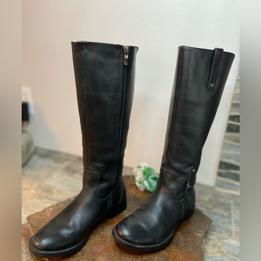 Bussola~Black Leather Riding Boots~Expandable Elastic @ Calf~Size 38-EUR/7.5-US - Picture 6 of 11